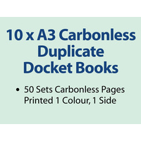 10 x A3 Carbonless Duplicate Books in 50 sets