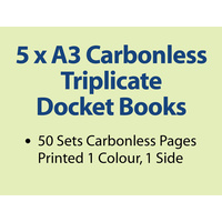 5 x A3 Carbonless Triplicate Books in 50 sets