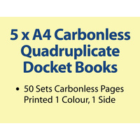5 x A4 Carbonless Quadruplicate Books in 50 sets
