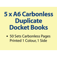 5 x A6 Carbonless Duplicate Books in 50 sets