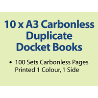 10 x A3 Carbonless Duplicate Books in 100 sets