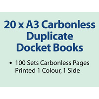 20 x A3 Carbonless Duplicate Books in 100 sets