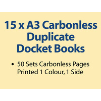 15 x A3 Carbonless Duplicate Books in 50 sets