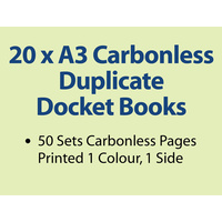 20 x A3 Carbonless Duplicate Books in 50 sets