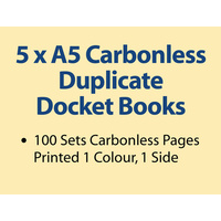 5 x A5 Carbonless Duplicate Books in 100 sets
