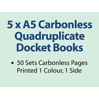 5 x A5 Carbonless Quadruplicate Books in 50 sets