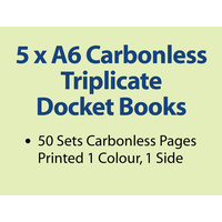 5 x A6 Carbonless Triplicate Books in 50 sets